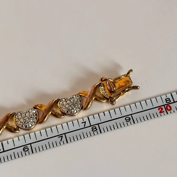 PAJ BR Gold & Silver  Tone Heart Tennis Charm Bracelet Metal Box Clasp - Picture 9 of 9